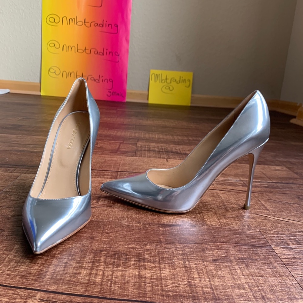 🇺🇸Sergio Rossi silver pointed toe stiletto pumps